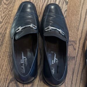 Salvatore Ferragamo Black Leather Slip-On Loafers